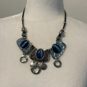 Elegant Silver and Blue Statement Necklace